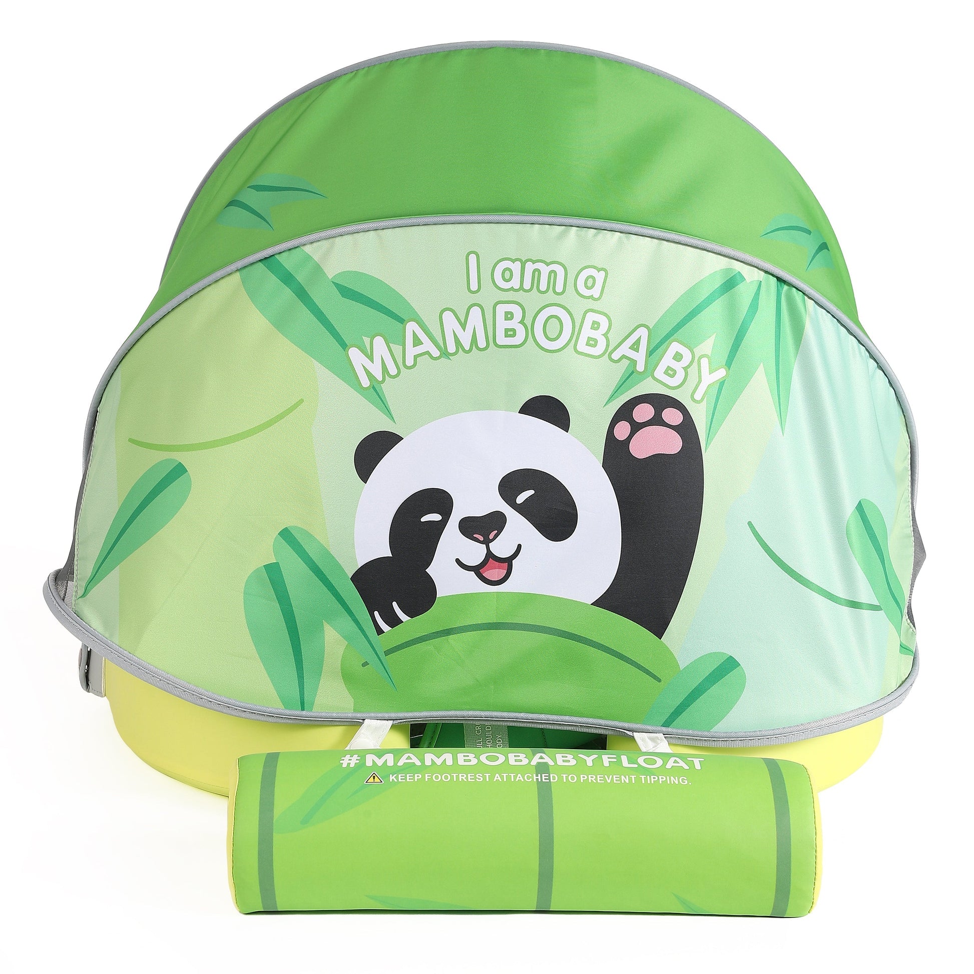 Luchtvrij babyfloat Mambobaby™ Panda – Luchtvrije zwemhulp panda, lichte zonnekap met pandagezicht en groene motieven