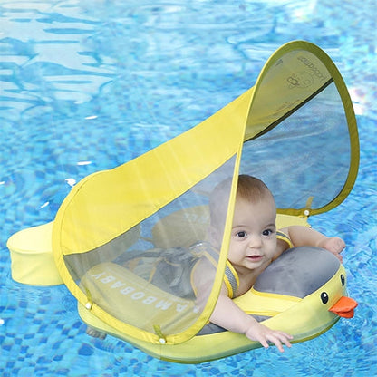 Mambobaby™ Eend babyfloat – Niet-opblaasbaar zwemhulpje in de vorm van een gele eend, met voorgaas en ring