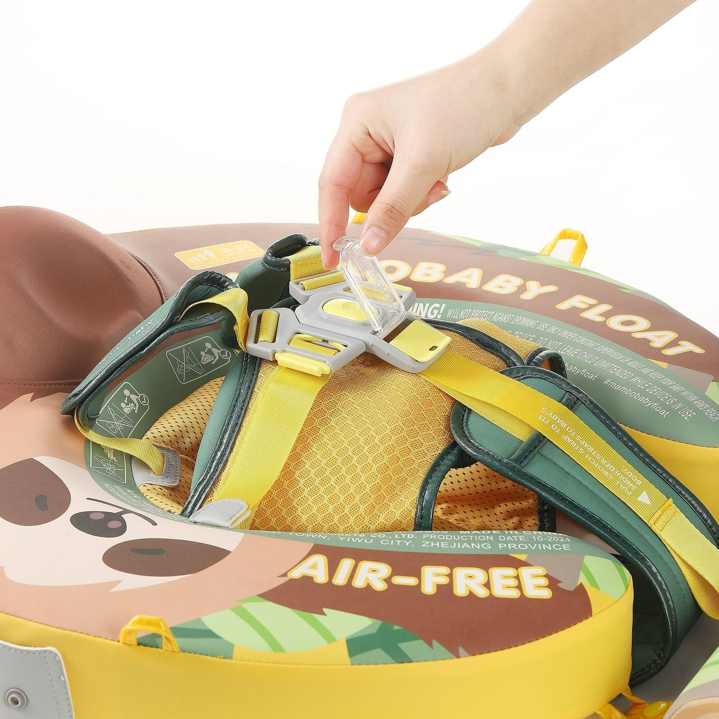 Mambobaby™ Luiaard babyfloat – Niet-opblaasbaar drijfhulpje met gewatteerd geel harnas en verstelbare banden