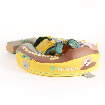 Mambobaby™ Luiaard babyfloat – Niet-opblaasbaar drijfhulpje voor baby met gele en groene zonnekap, gewatteerde basis en...