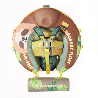 Mambobaby™ Luiaard babyfloat – Rond niet-opblaasbaar drijfhulpje met rugsteun en centraal harnas, luiaardprint