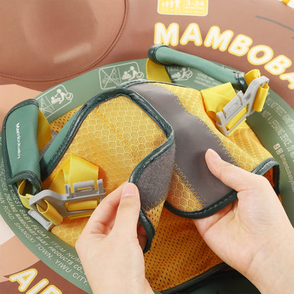 Mambobaby™ Luiaard babyfloat – Detail van het harnas en de banden van het niet-opblaasbare drijfhulpje met gewatteerde afwerking