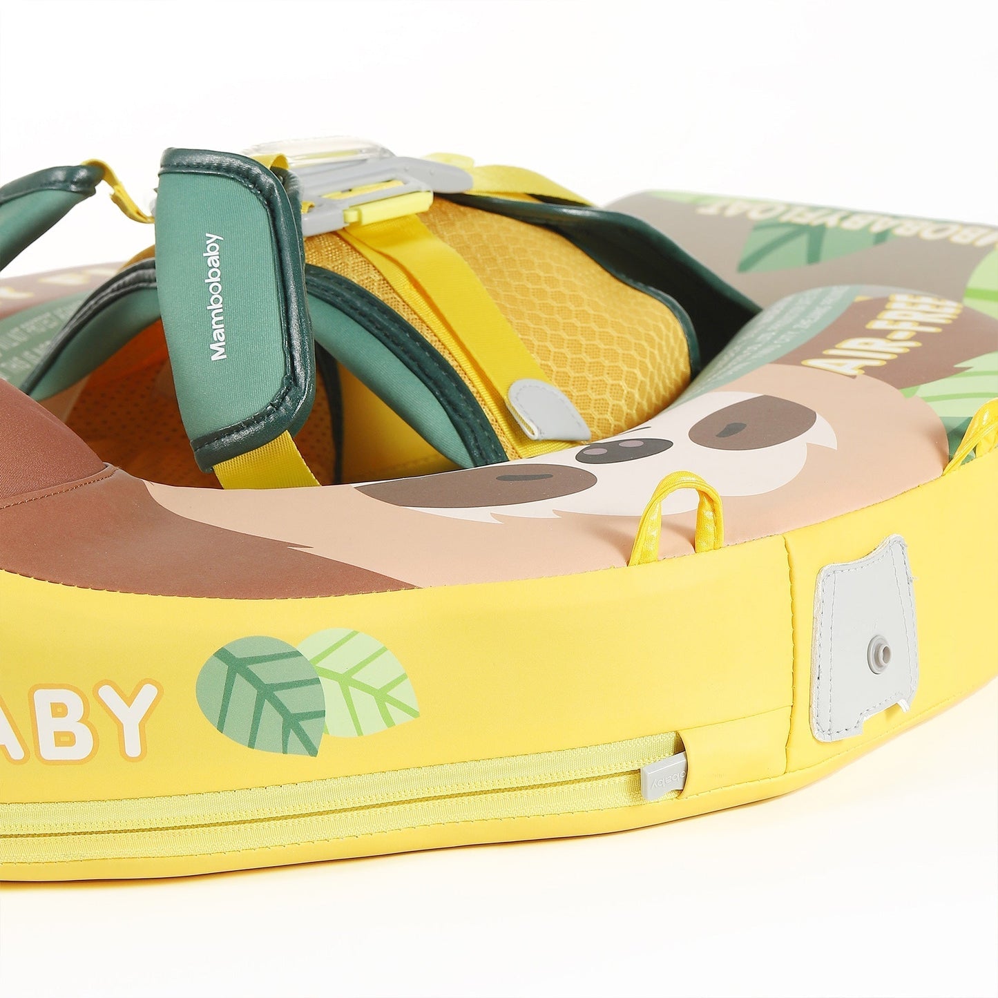 Mambobaby™ Luiaard babyfloat – Niet-opblaasbaar drijfhulpje met geel paneel, groene banden en voorsluiting
