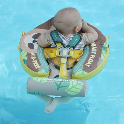 Mambobaby™ Luiaard babyfloat – Niet-opblaasbaar drijfhulpje in luiaardvorm, geel harnas; baby op steun...