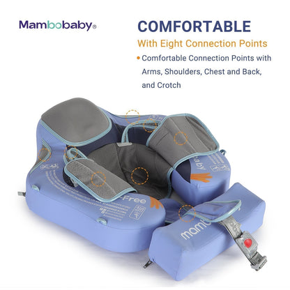 Babyfloat zonder lucht Mambobaby™ Pinguïn – Blauwe babyfloat zonder lucht met gestoffeerd harnas en bevestigingspunten voor het lichaam