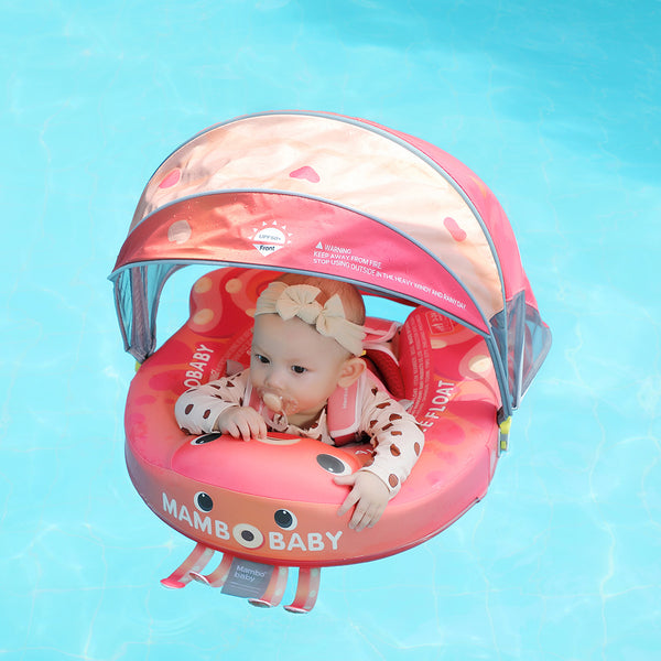 Luchtvrij babyfloat Mambobaby™ Octopus – Roze zwemhulp met transparante UV-zonnekap en harnas voor baby, octopusdesign