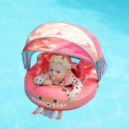 Luchtvrij babyfloat Mambobaby™ Octopus – Roze zwemhulp met transparante UV-zonnekap en harnas voor baby, octopusdesign