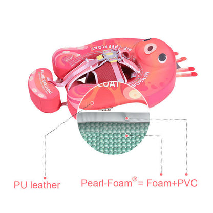 Luchtvrij babyfloat Mambobaby™ Octopus – Roze octopus-zwemhulp: PU-leer en PearlFoam met PVC-combinatie