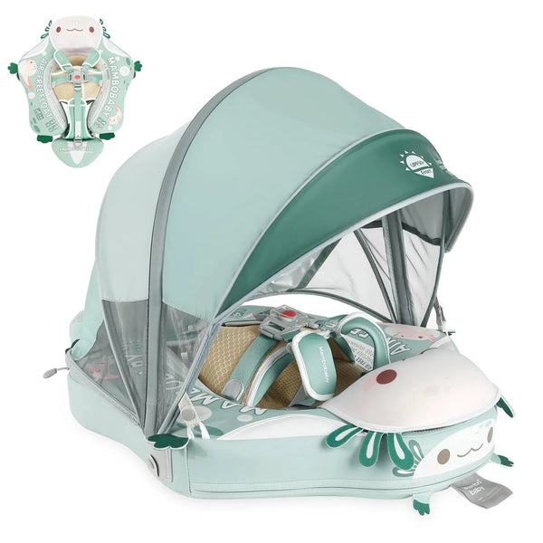 Babyfloat zonder lucht Mambobaby™ Salamander – Babyfloat zonder lucht met UV-zonnekap, visvorm, kleur...