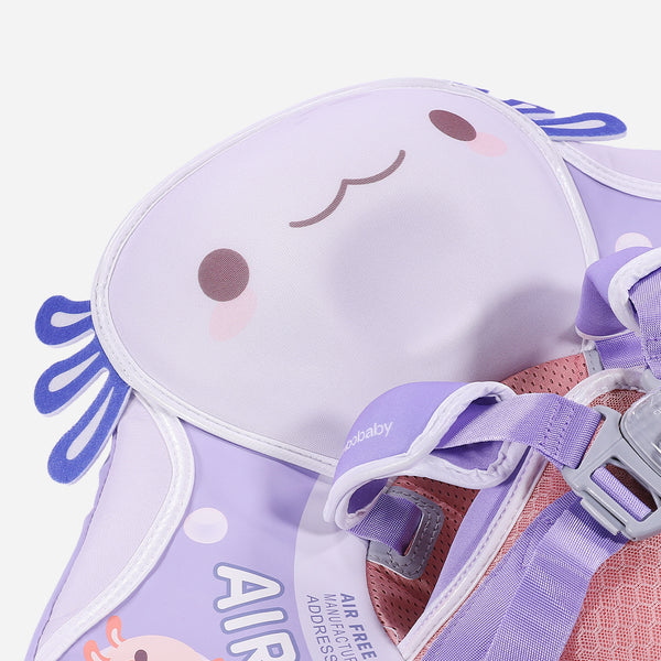 Babyfloat zonder lucht Mambobaby™ Salamander – Babyfloat zonder lucht met zonnekap en harnas, close-up lila