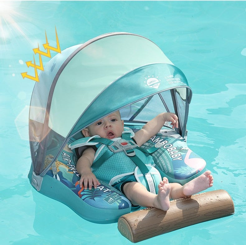Luchtvrij babyfloat Mambobaby™ Tropisch Regenwoud – Babyzwemhulpje met transparant UV-dak, harnas en...