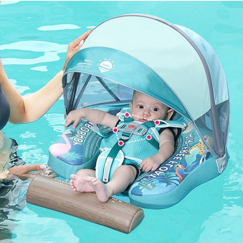 Luchtvrij babyfloat Mambobaby™ Tropisch Regenwoud – Babyzwemhulpje met UV-dak en gevoerd zitje, kleur...