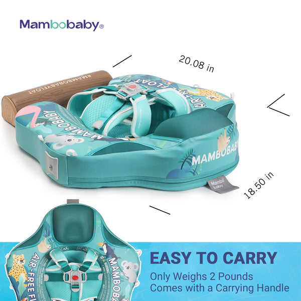 Mambobaby™ zwemhulpje turquoise met draaghandvat en afmetingen