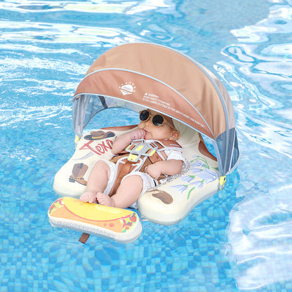 Mambobaby™ Texas babyfloat zonder lucht – Zwemhulp met beige UV-kap, voorgaas en verstelbaar 5-punts harnas...