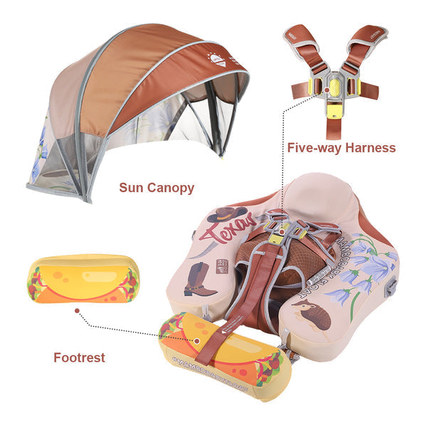 Mambobaby™ Texas babyfloat zonder lucht – Zwemhulp met zonnekap, voetsteun en 5-punts harnas...