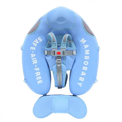 Mambobaby™ Haai babyfloat zonder lucht – Blauwe haaienvormige babyfloat met harnas en vinvorm, achteraanzicht