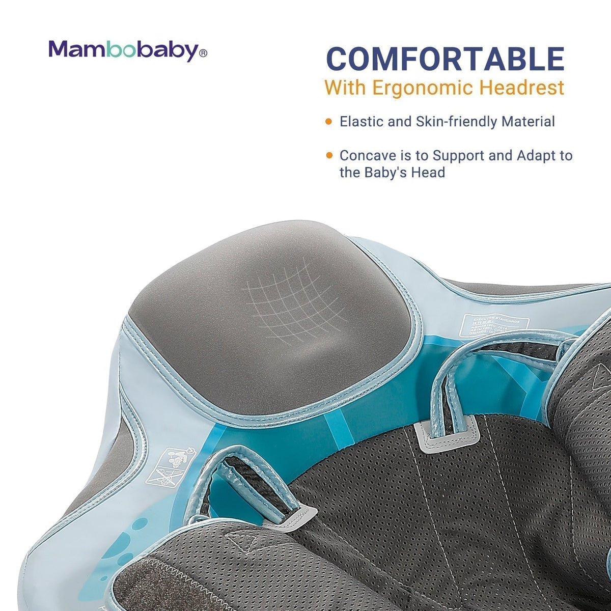 Luchtvrij babyfloat Mambobaby™ Schildpad – Ergonomische rugleuning en hoofdsteun van de luchtvrije zwemhulp, grijs
