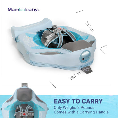Luchtvrij babyfloat Mambobaby™ Schildpad – Luchtvrije zwemhulp lichtblauw met draaghandvat en grijze hoofdsteun