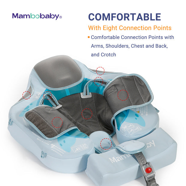 Luchtvrij babyfloat Mambobaby™ Schildpad – Luchtvrije zwemhulp lichtblauw met zijkussens, harnas en riemen