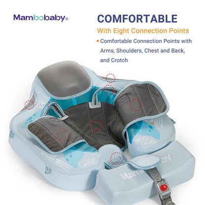 Luchtvrij babyfloat Mambobaby™ Schildpad – Luchtvrije zwemhulp lichtblauw met zijkussens, harnas en riemen
