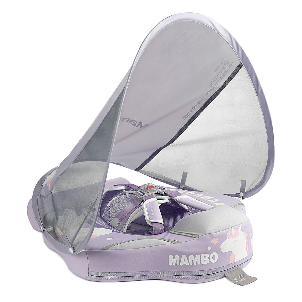Mambobaby™ luchtvrije zwemhulp met transparante zonnekap en harnas, lila en grijs