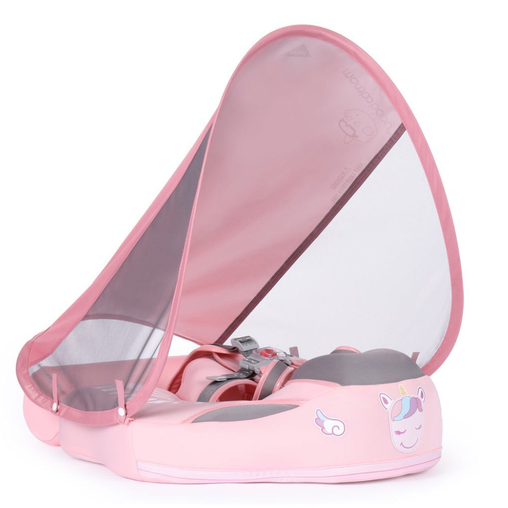 Mambobaby™ luchtvrije zwemhulp met roze zonnekap en harnas, lichtroze