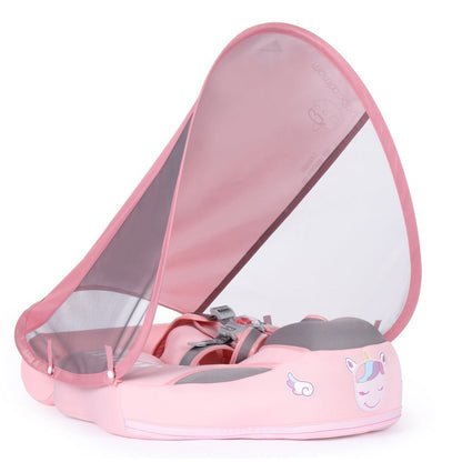 Mambobaby™ luchtvrije zwemhulp met roze zonnekap en harnas, lichtroze