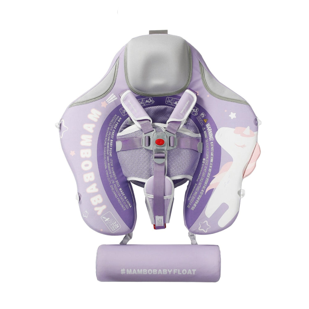 Mambobaby™ luchtvrij drijfvest lila met harnas aan de voorkant en schuimstaaf