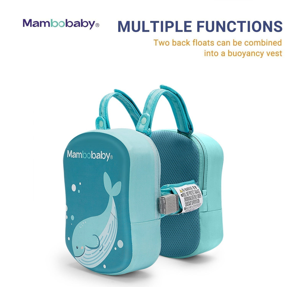 Mambobaby™ Rugfloat – Turquoise rugstuk met handvat en gaas aan de zijkant