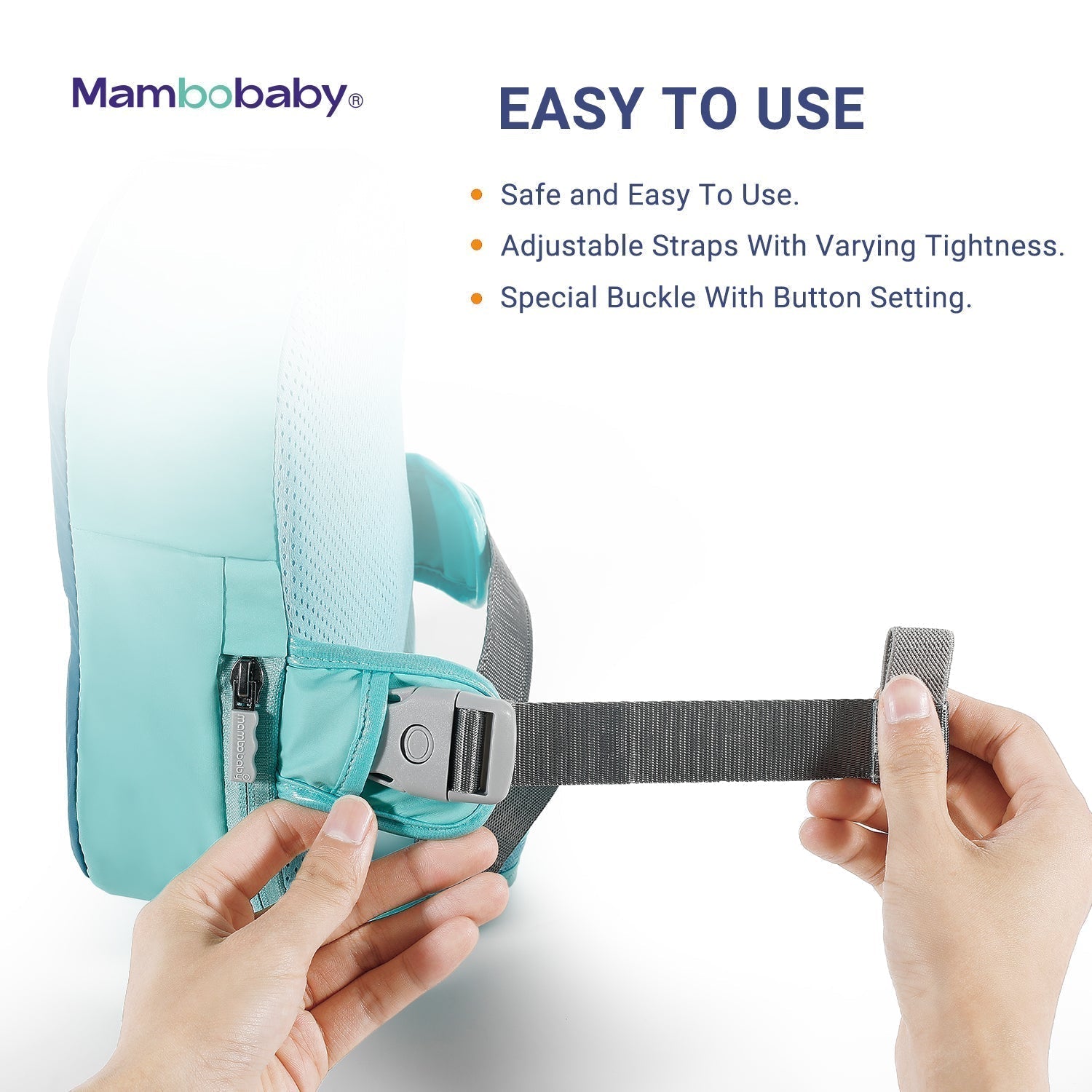 Mambobaby™ Rugfloat – Weergave van de verstelbare band met drukgesp