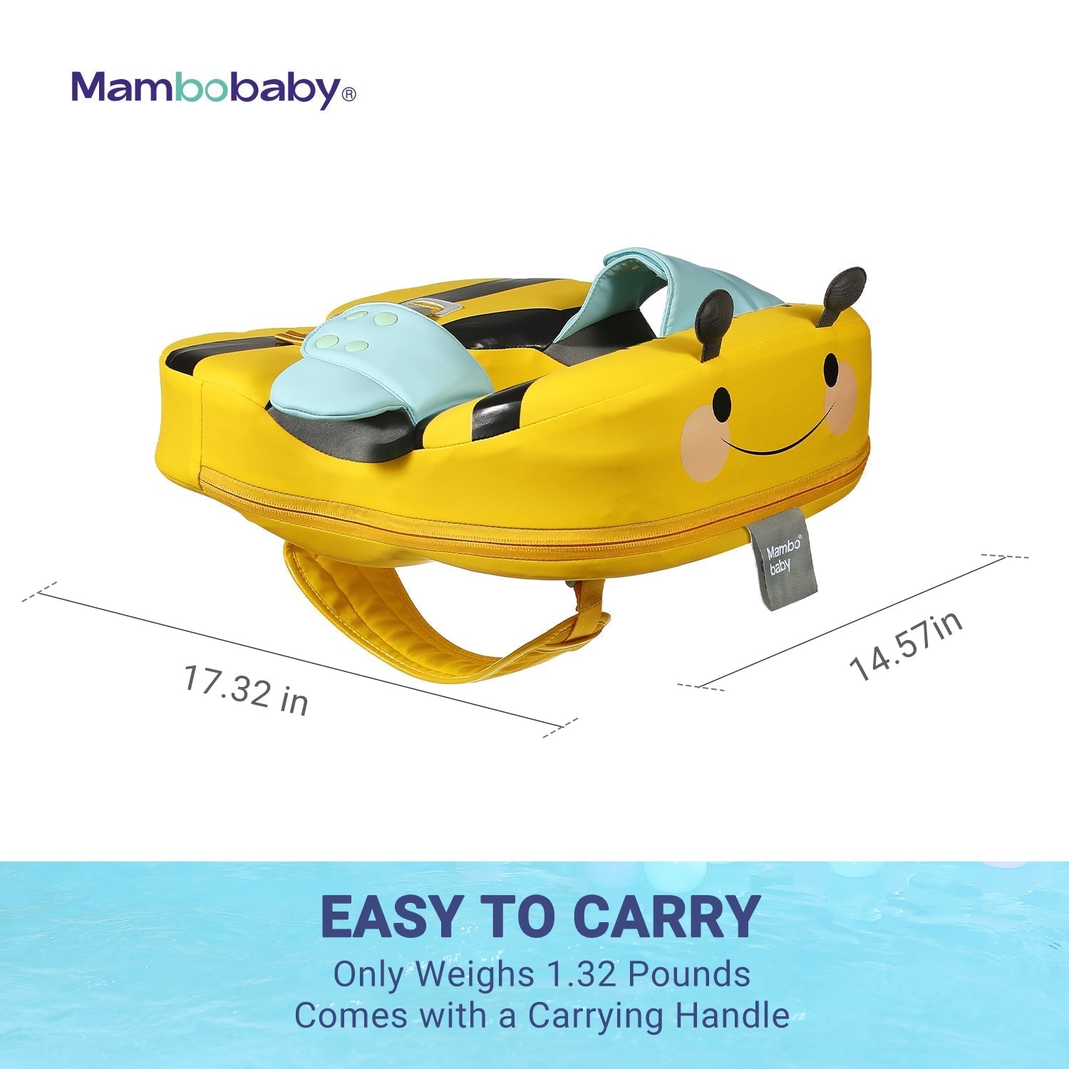 Luchtvrije schouderfloat Mambobaby™ Bij – Geel schouderfloat met draaghandvat en steun