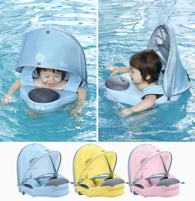 Mambobaby™ Lieveheersbeestje schouderfloat – blauwe zwemhulp met zonnekap en zitje, kinderen erin