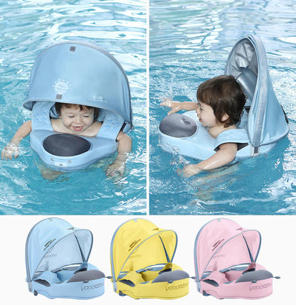 Mambobaby™ Lieveheersbeestje schouderfloat – blauwe zwemhulp met zonnekap en zitje, kinderen erin