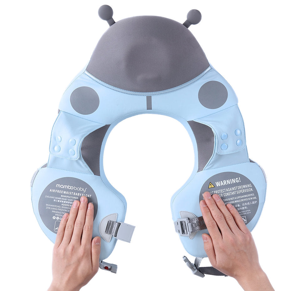 Mambobaby™ Lieveheersbeestje schouderfloat – hemelsblauwe zwemhulp met grijze hoofdsteun en twee...
