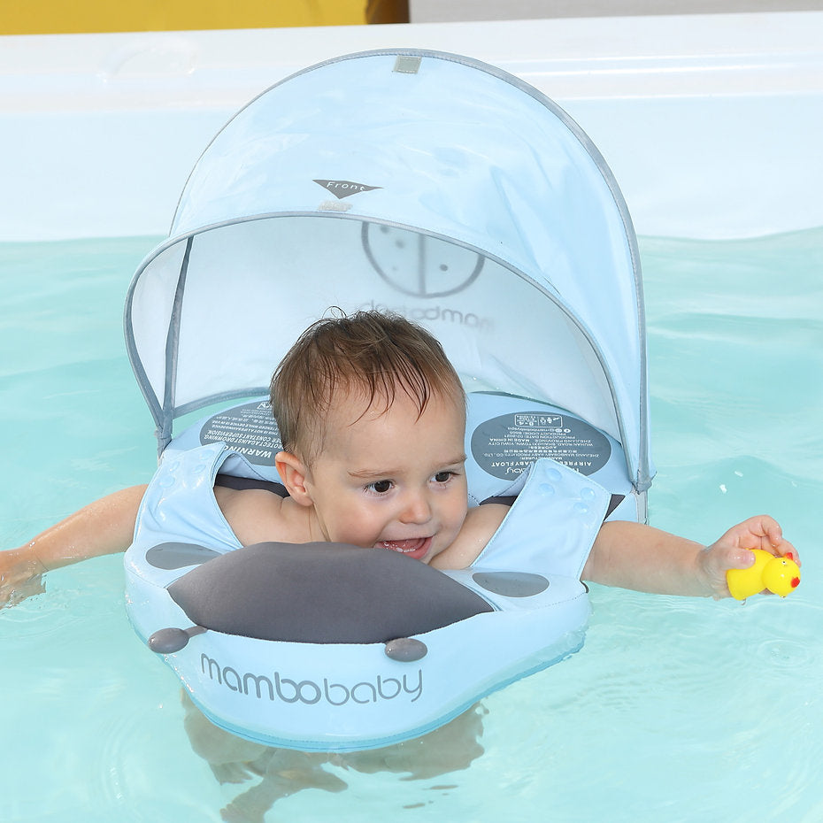 Mambobaby™ Lieveheersbeestje schouderfloat – hemelsblauwe zwemhulp met transparante zonnekap, baby in...