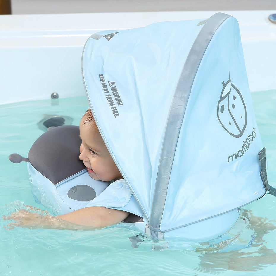 Mambobaby™ luchtvrije zwemhulp met lichtblauwe zonnekap voor baby's (12-36 mnd)