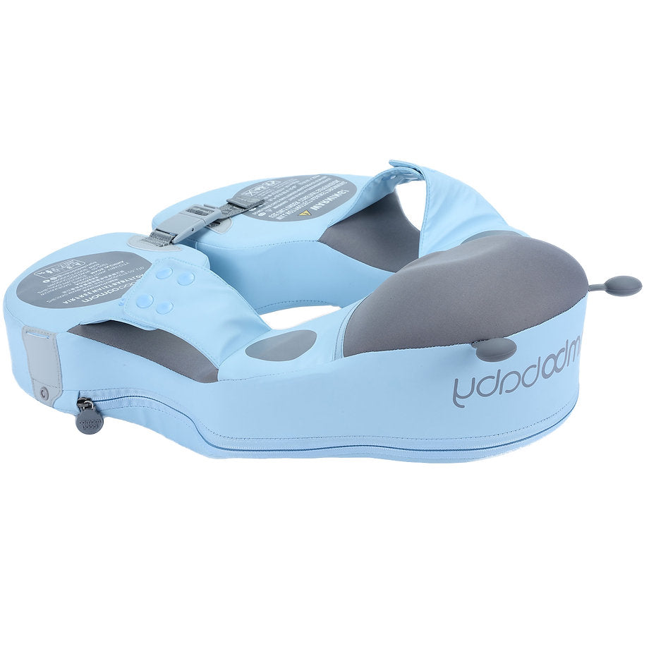 Mambobaby™ luchtvrije zwemhulp met lichtblauwe zonnekap en grijze drijvers