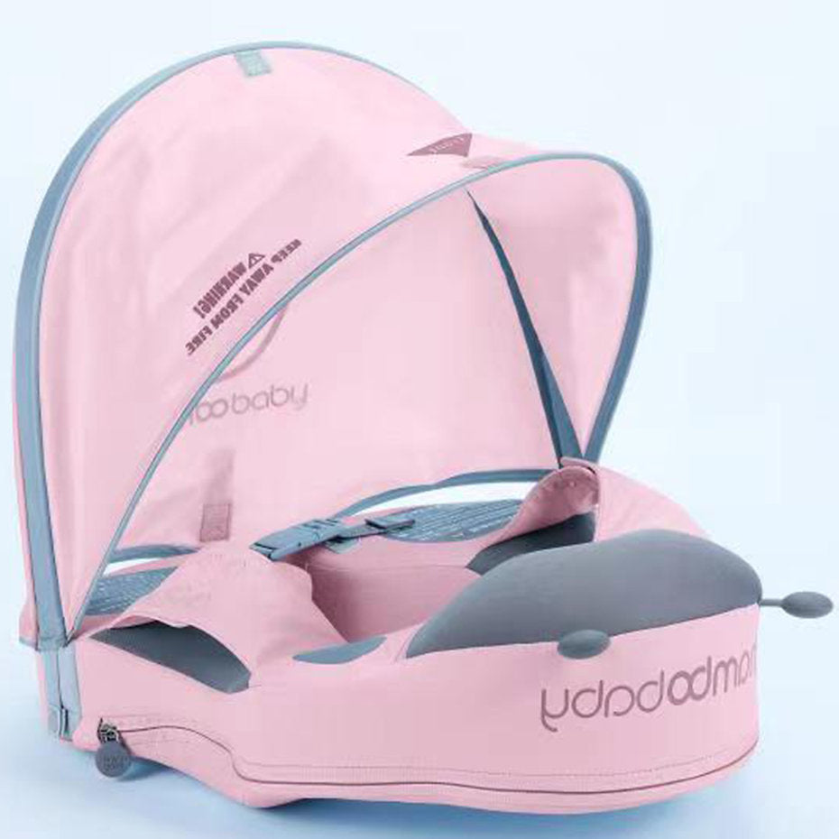 Mambobaby™ luchtvrije zwemhulp met roze zonnekap en grijze drijvers (12-36 mnd)