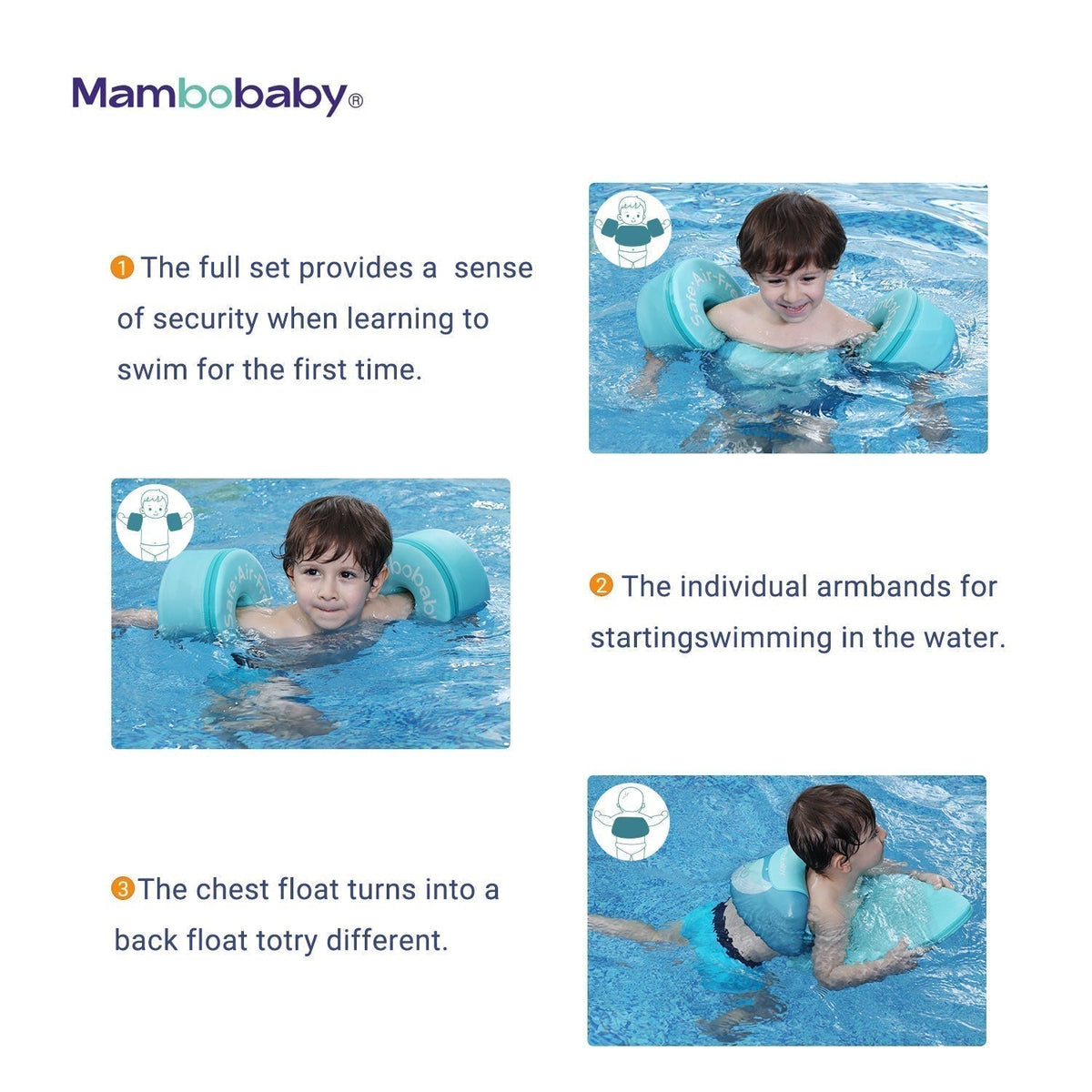 Mambobaby™ zwemhulp: opblaasbaar vest met zwemvleugels om te leren zwemmen