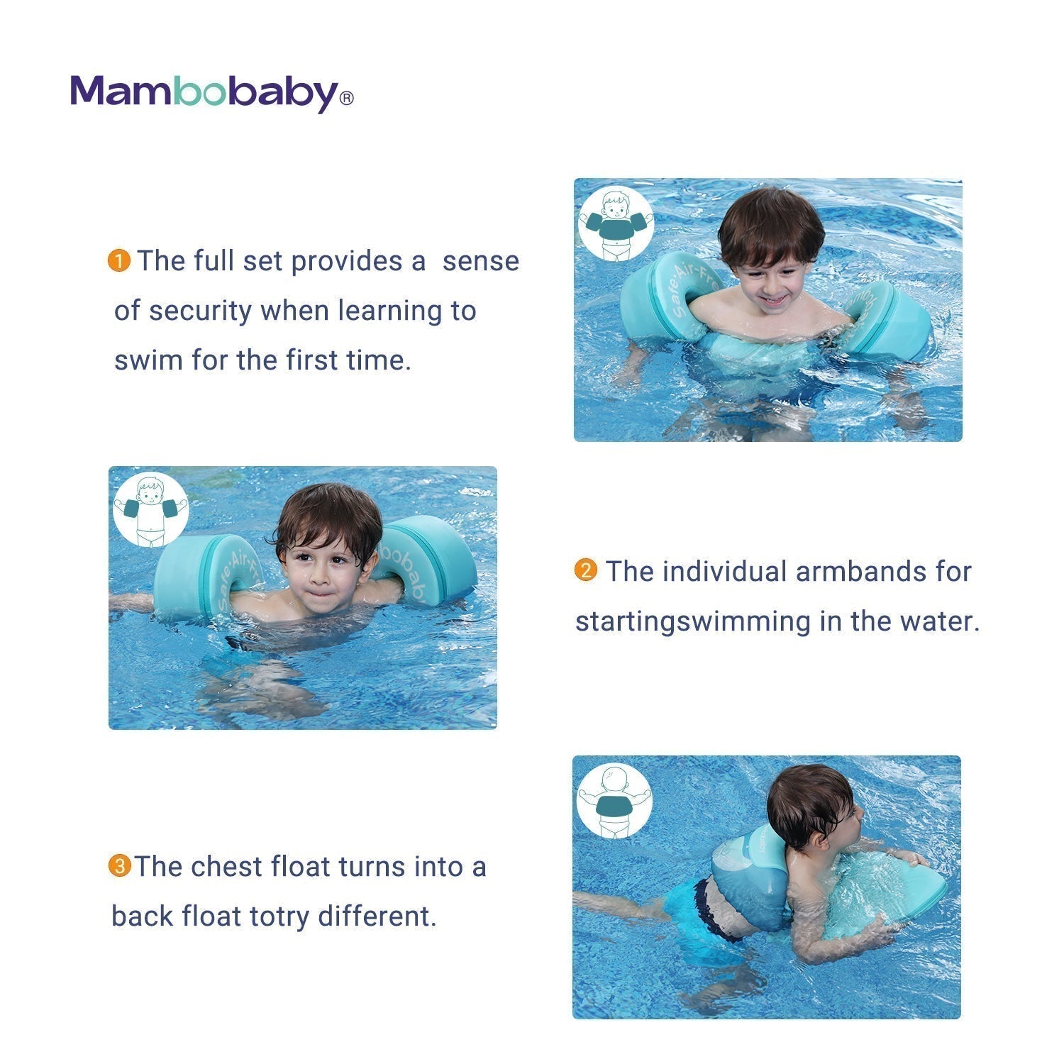 Mambobaby™ zwemhulp: opblaasbaar vest met zwemvleugels om te leren zwemmen