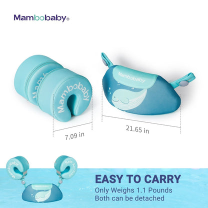 Mambobaby™ zwemhulp blauw in onderdelen: opblaasbaar vest en afneembare zwemvleugels
