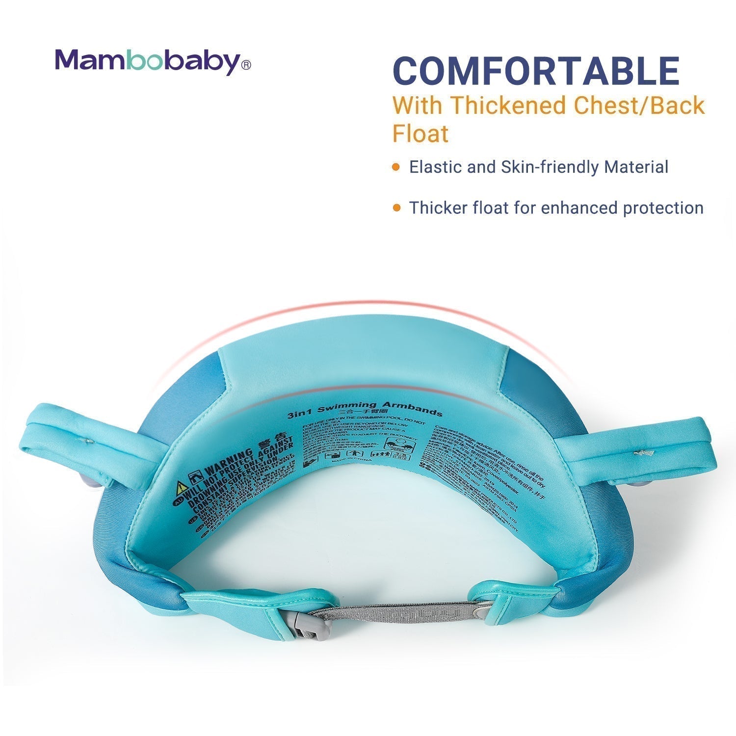 Mambobaby™ zwemhulp blauw, binnenaanzicht met voorfloat en riemen